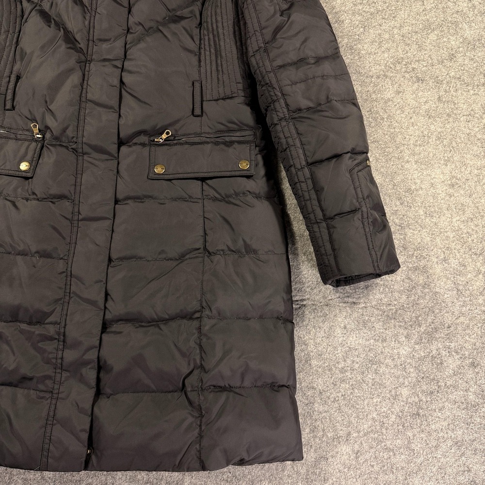 Larry Levine Jacket Womens Medium Black Long Puffer Down Coat Hood Faux Fur - Picture 4 of 10